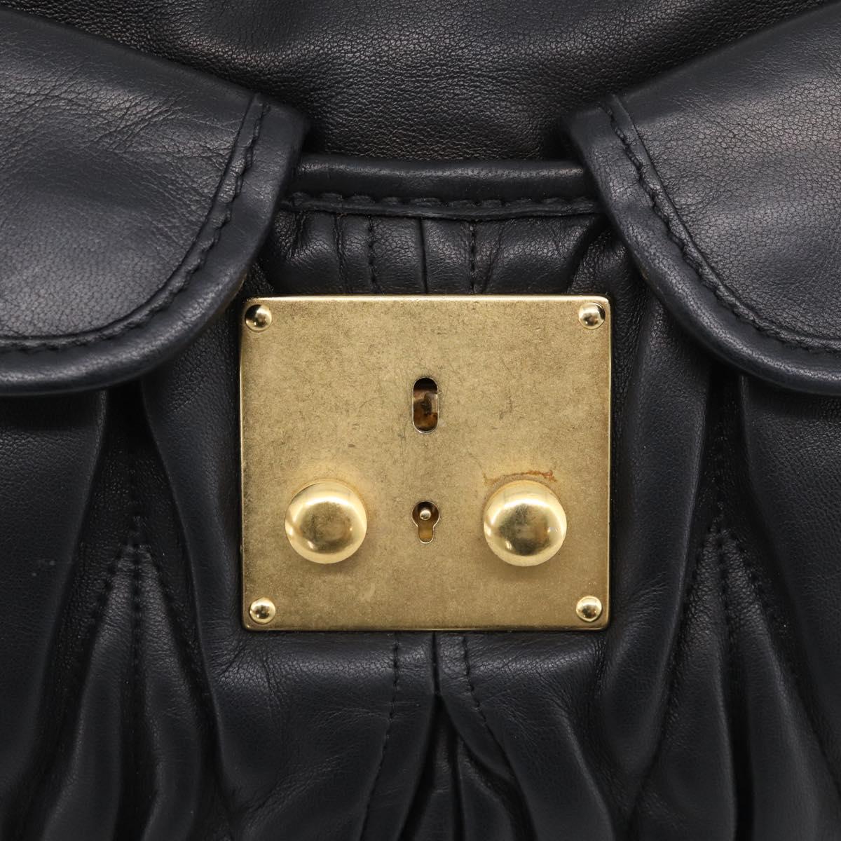 Miu Miu Gathered Hand Bag Leather 2way Black Gold Auth 213459V