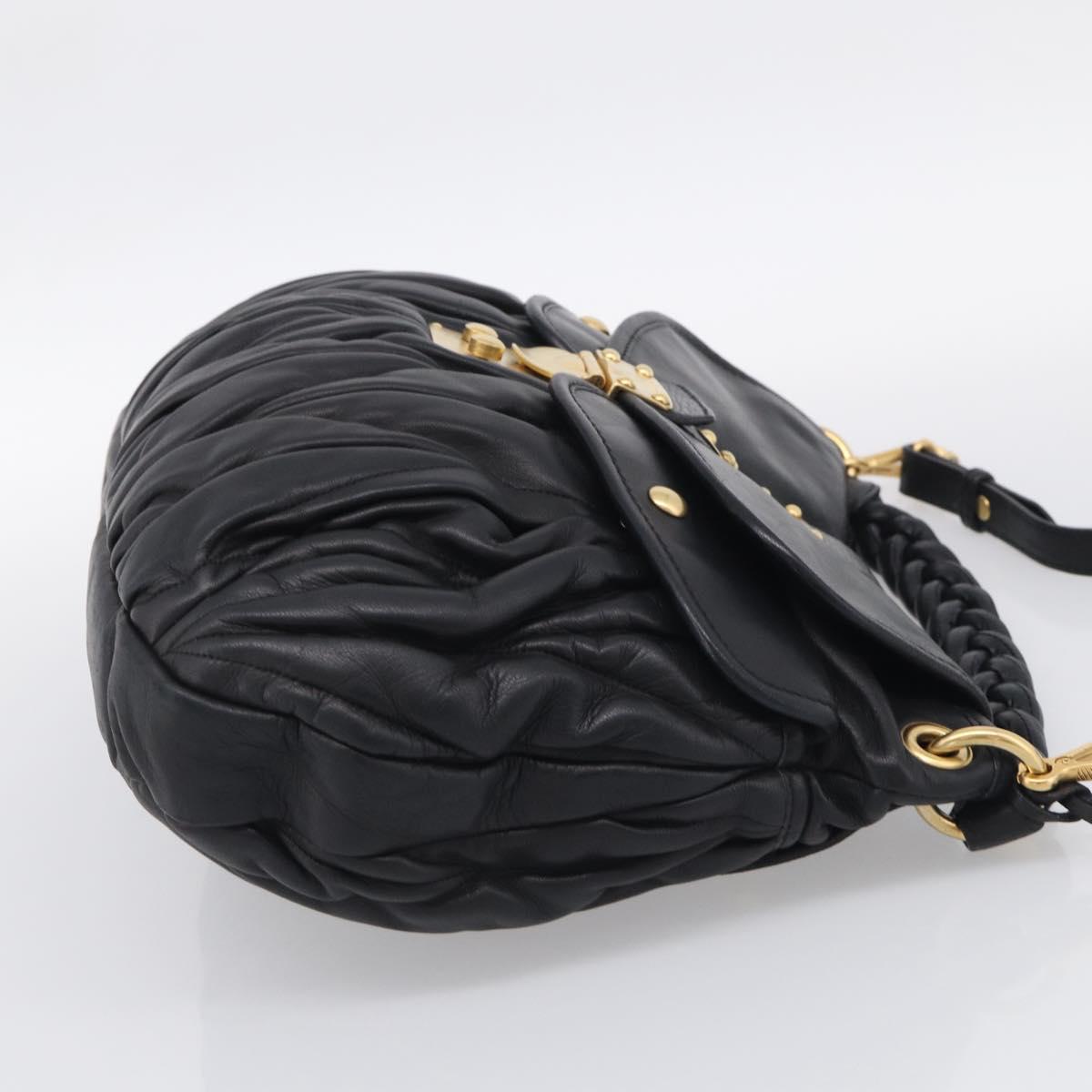 Miu Miu Gathered Hand Bag Leather 2way Black Gold Auth 213459V