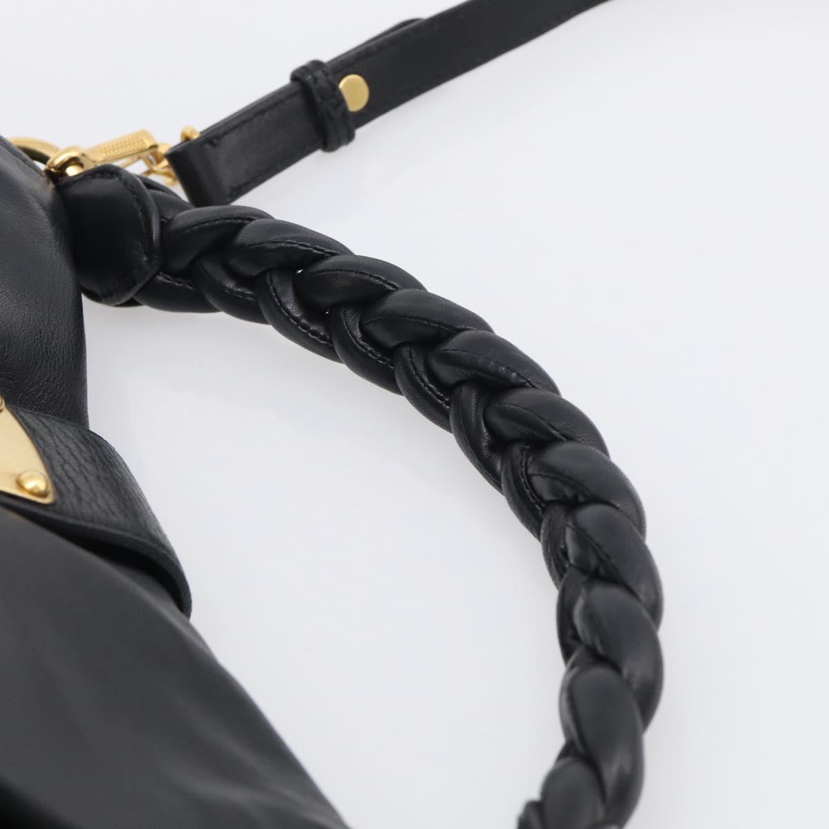 Miu Miu Gathered Hand Bag Leather 2way Black Gold Auth 213459V