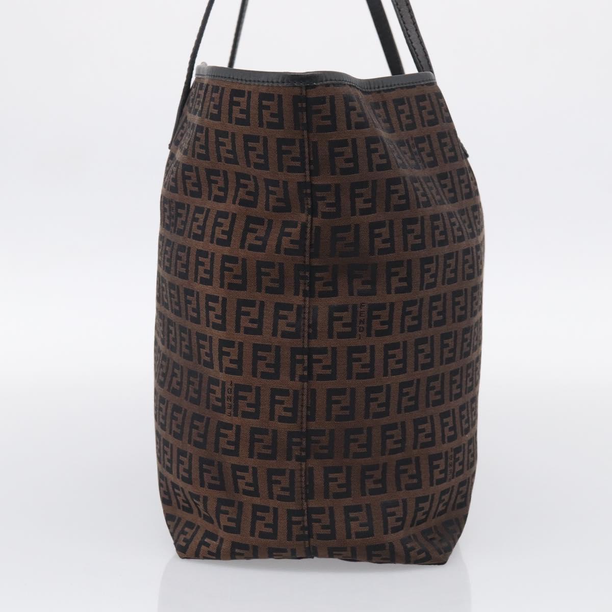 FENDI Zucchino Canvas Tote Bag Black Silver Auth 213460A