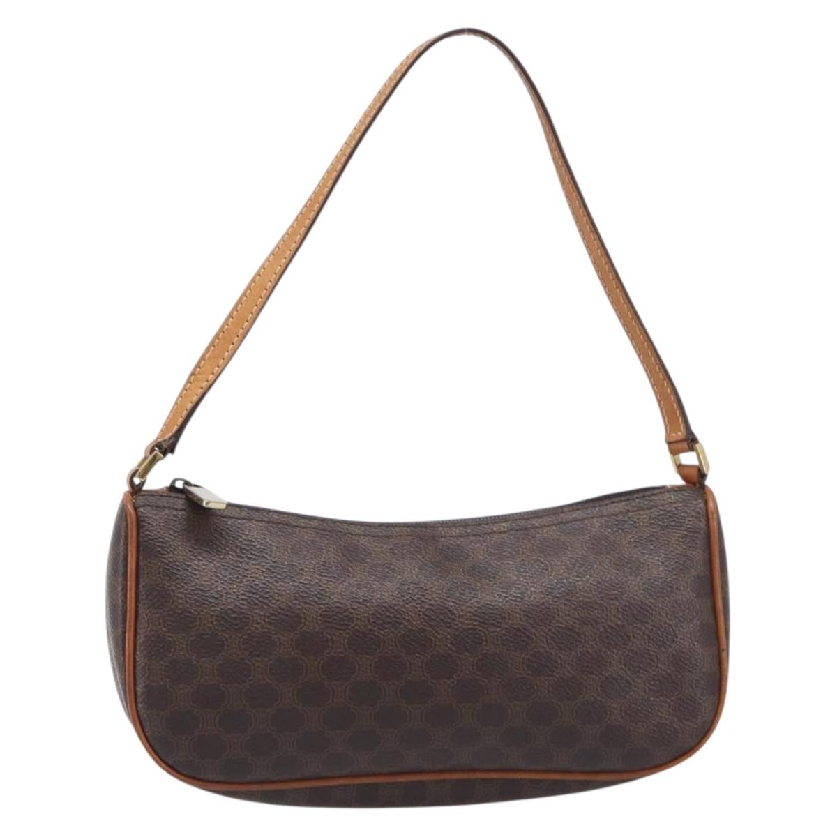 CELINE Macadam Canvas Shoulder Bag PVC Leather Brown Gold Auth 213462