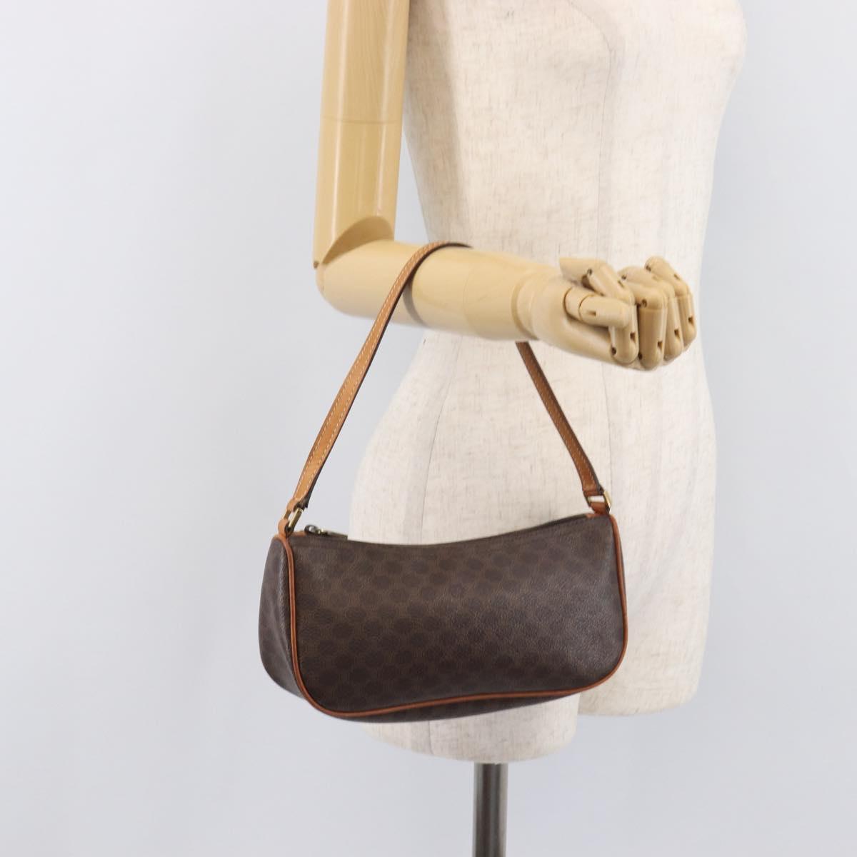 CELINE Macadam Canvas Shoulder Bag PVC Leather Brown Gold Auth 213462