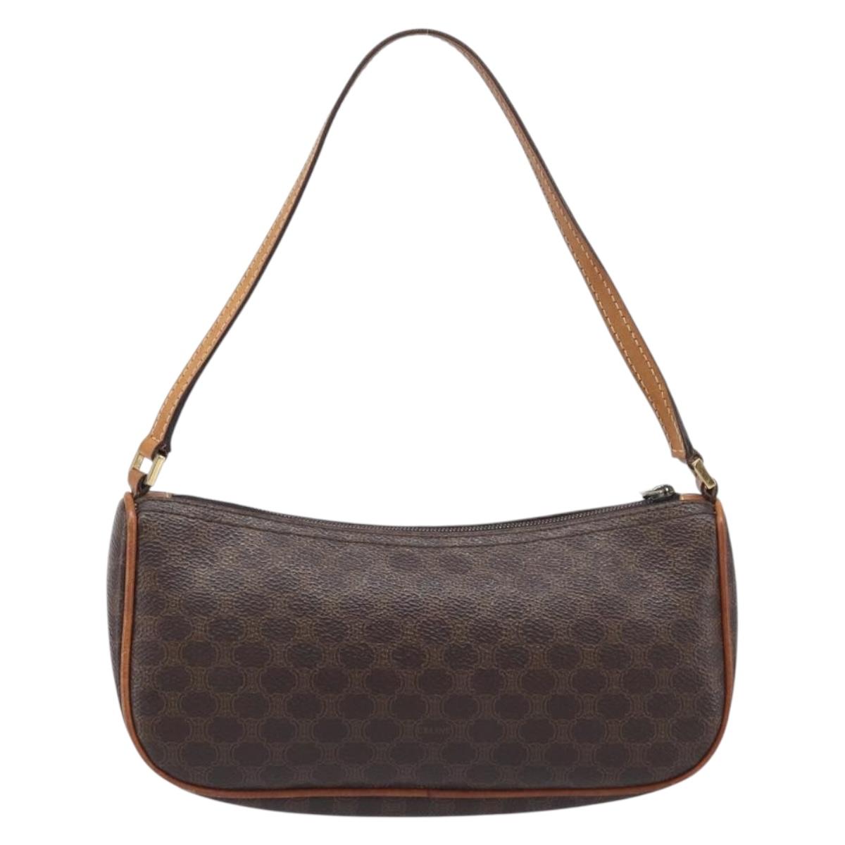 CELINE Macadam Canvas Shoulder Bag PVC Leather Brown Gold Auth 213462
