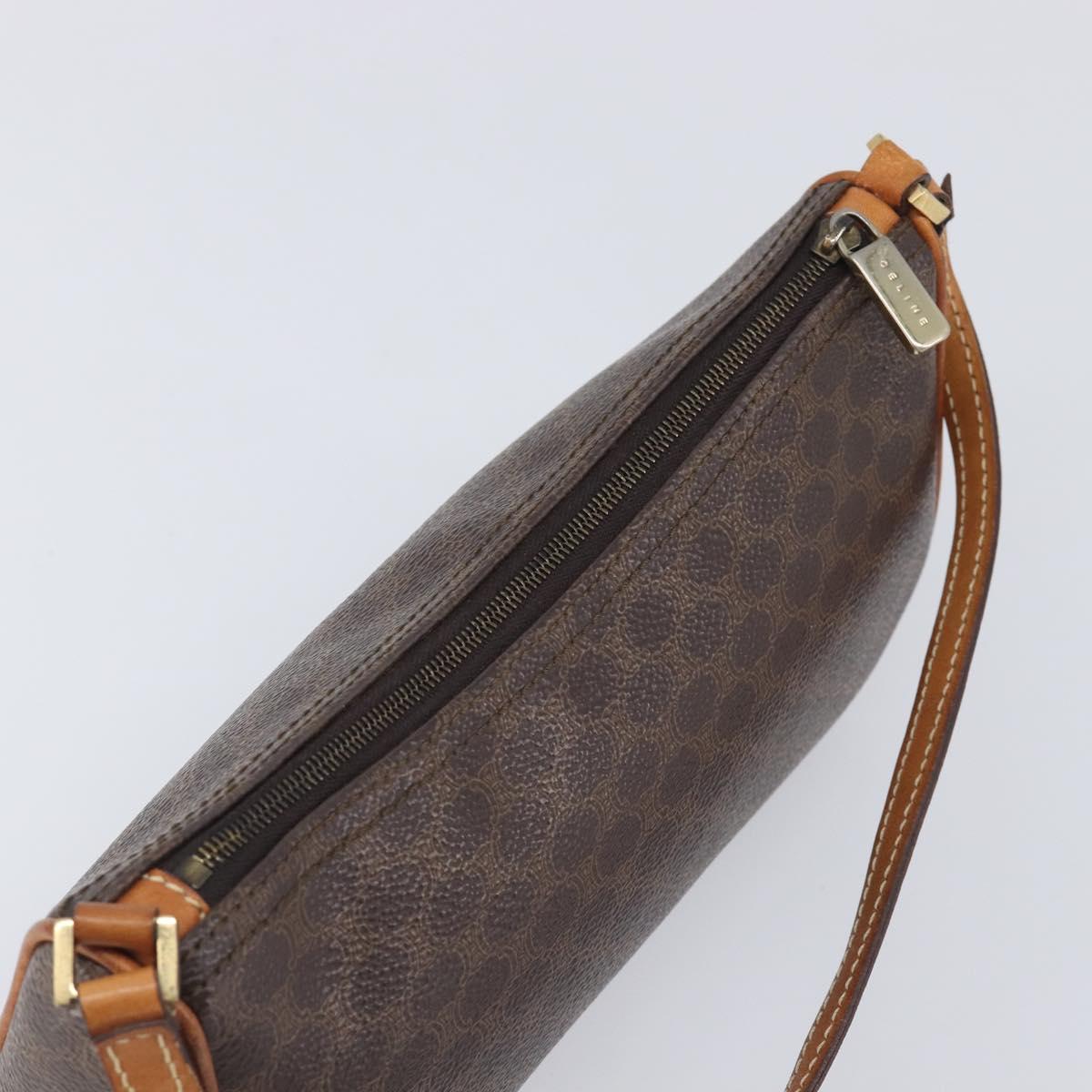 CELINE Macadam Canvas Shoulder Bag PVC Leather Brown Gold Auth 213462