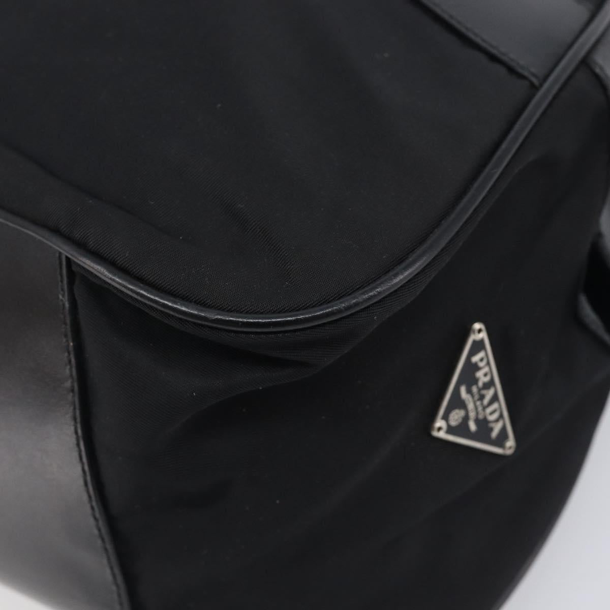 PRADA Hand Bag Nylon Leather Black Silver Auth 213463A