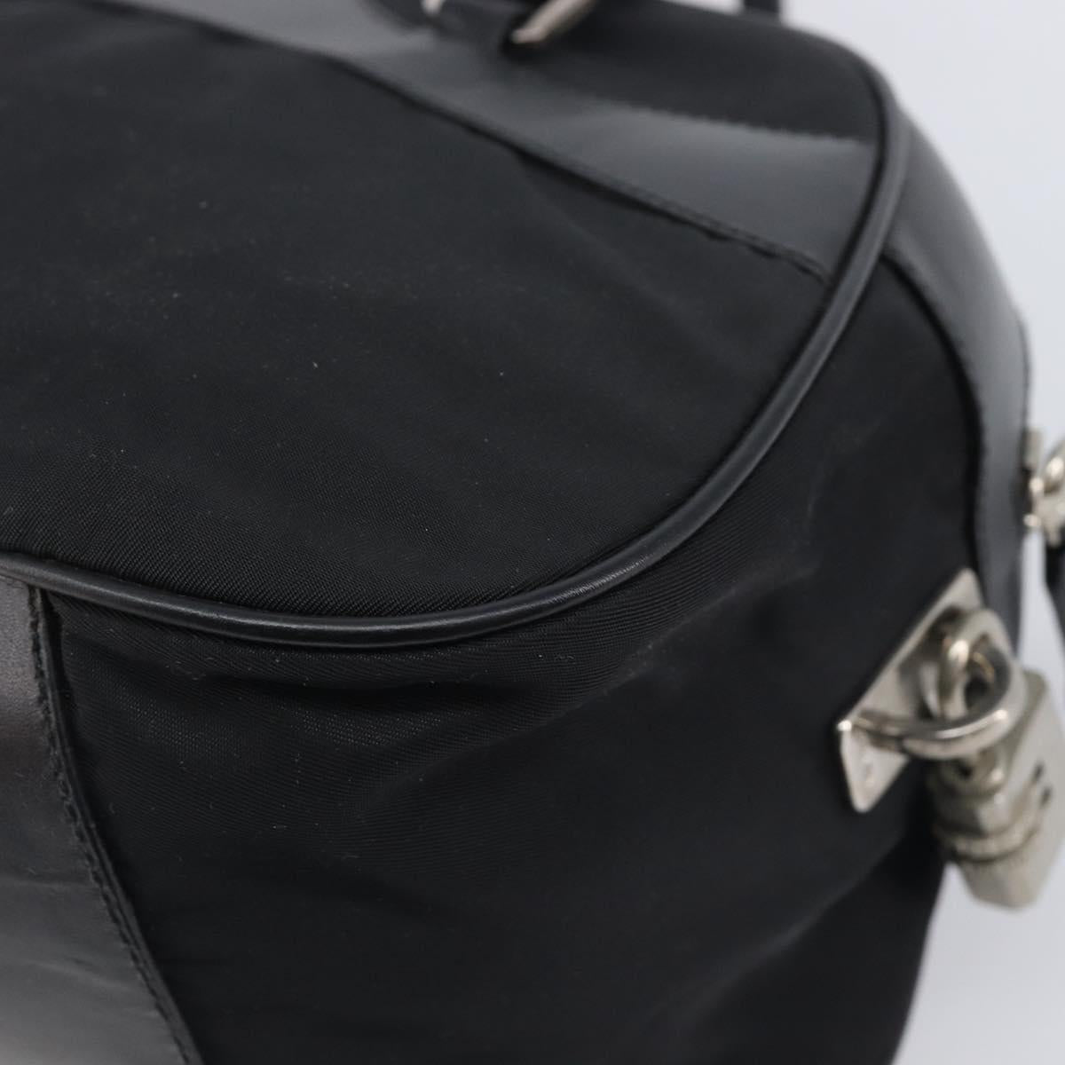 PRADA Hand Bag Nylon Leather Black Silver Auth 213463A