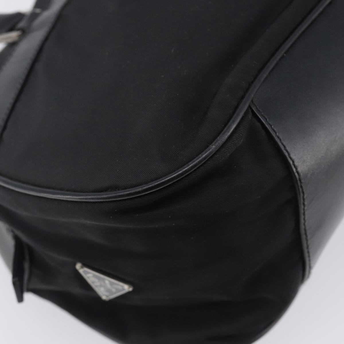 PRADA Hand Bag Nylon Leather Black Silver Auth 213463A
