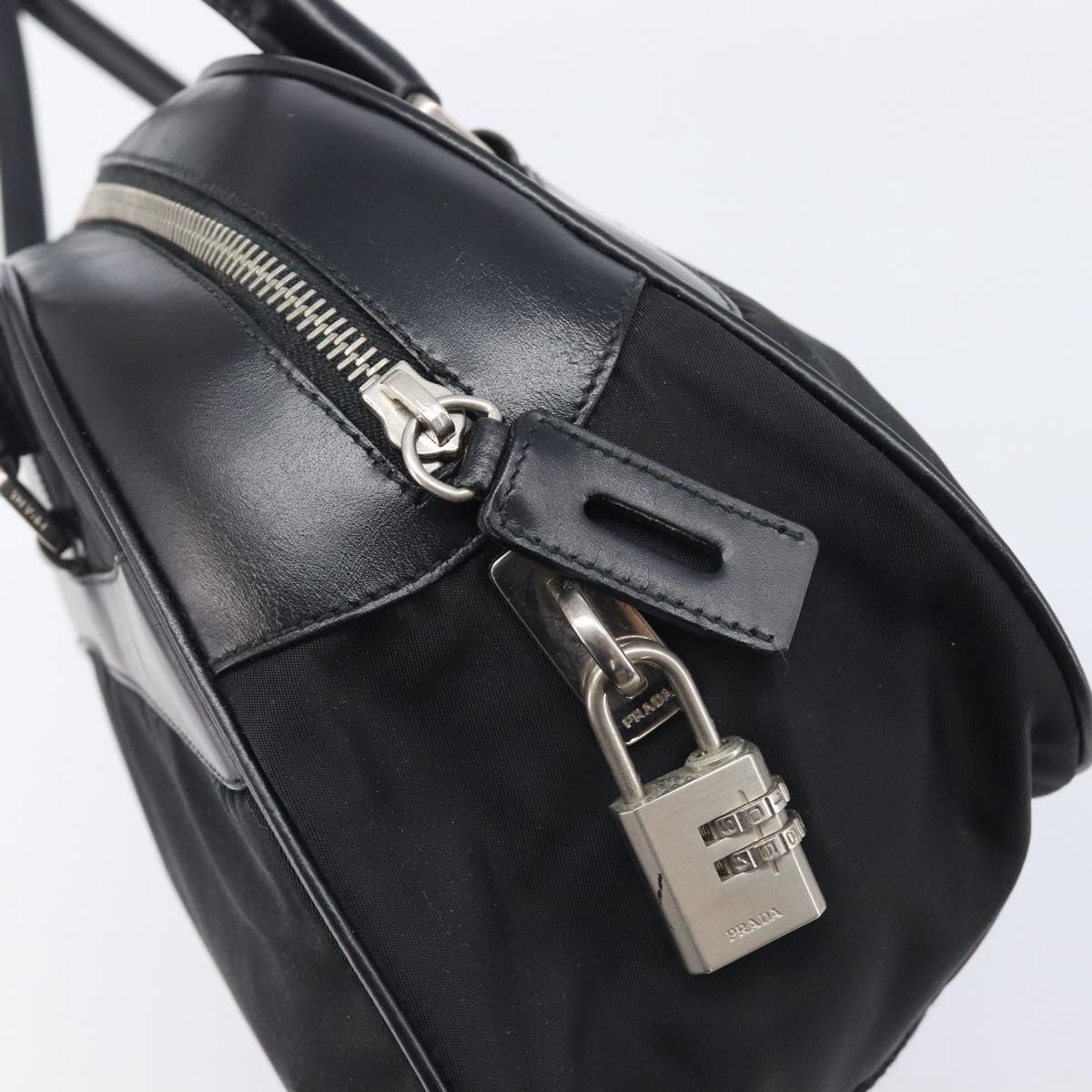 PRADA Hand Bag Nylon Leather Black Silver Auth 213463A