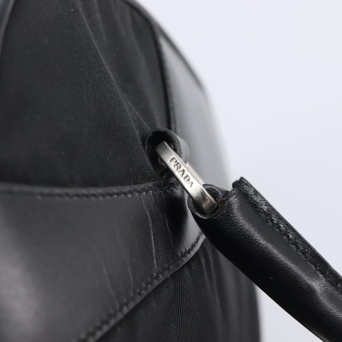 PRADA Hand Bag Nylon Leather Black Silver Auth 213463A
