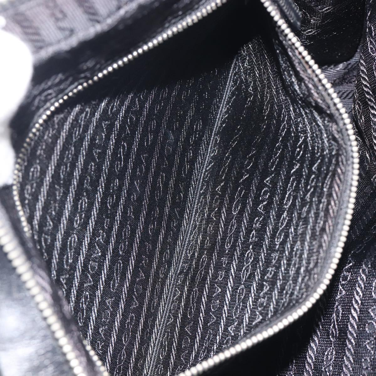 PRADA Hand Bag Nylon Leather Black Silver Auth 213463A
