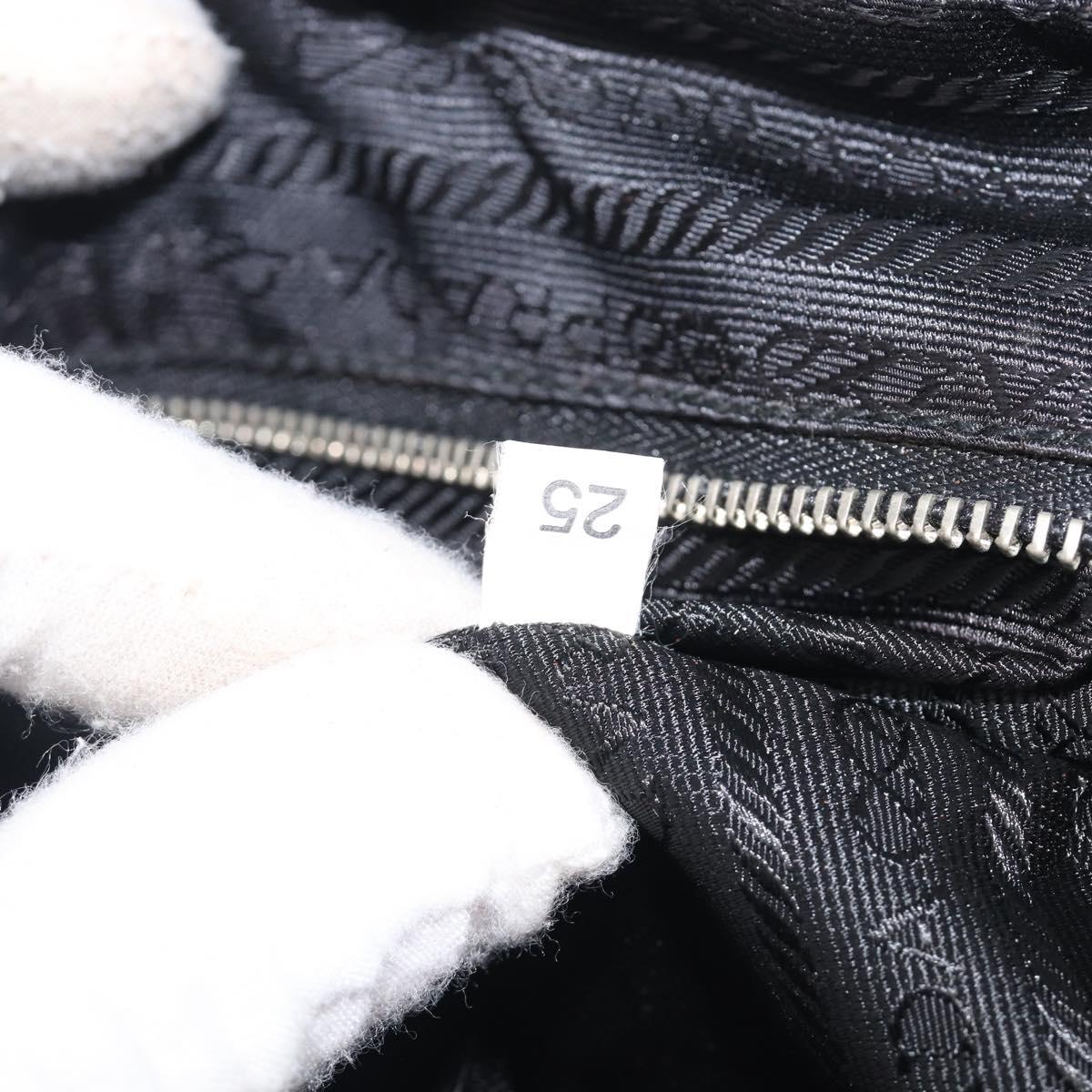 PRADA Hand Bag Nylon Leather Black Silver Auth 213463A