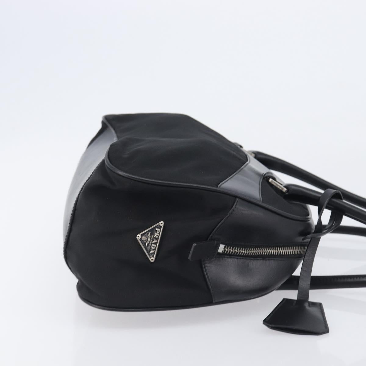 PRADA Hand Bag Nylon Leather Black Silver Auth 213463A