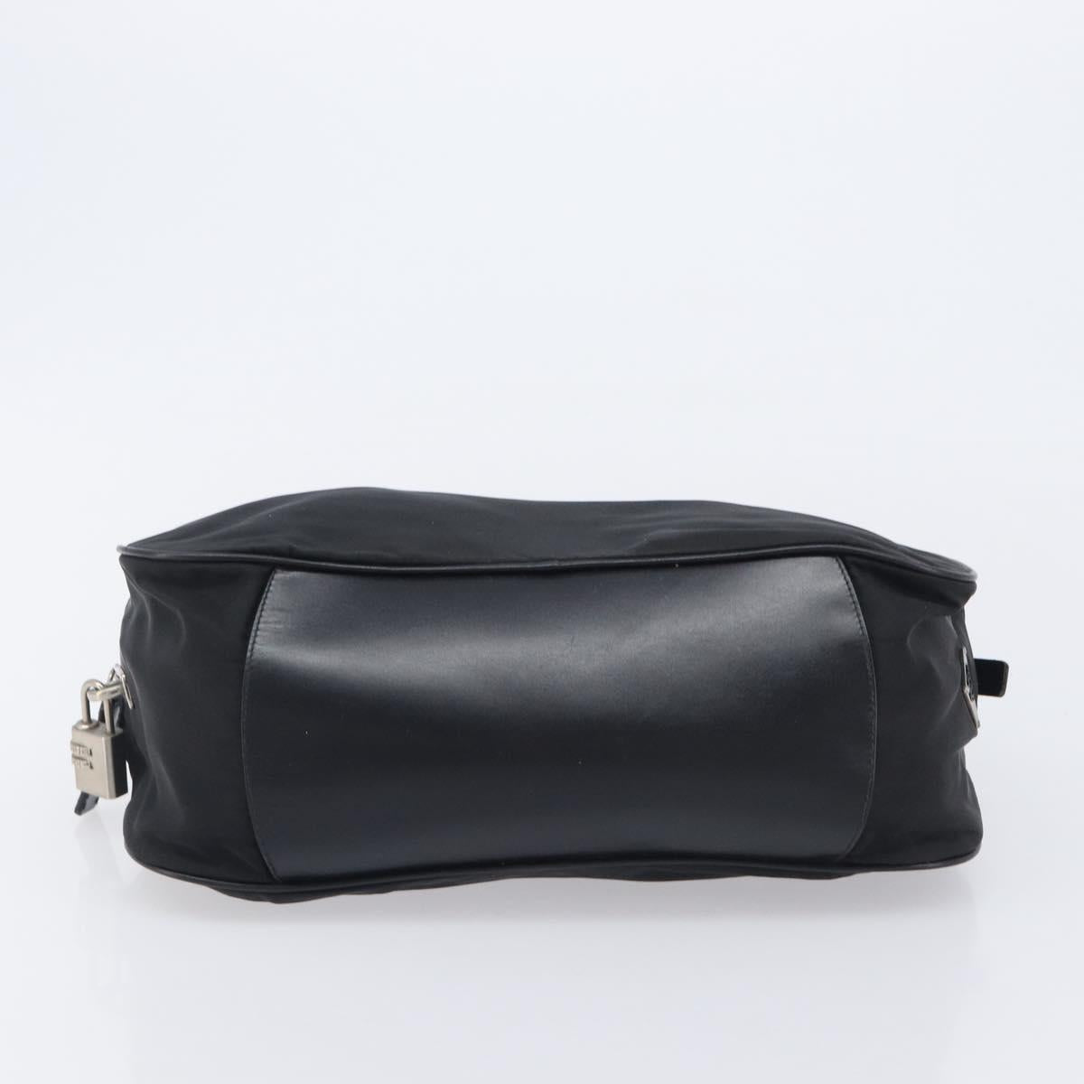 PRADA Hand Bag Nylon Leather Black Silver Auth 213463A