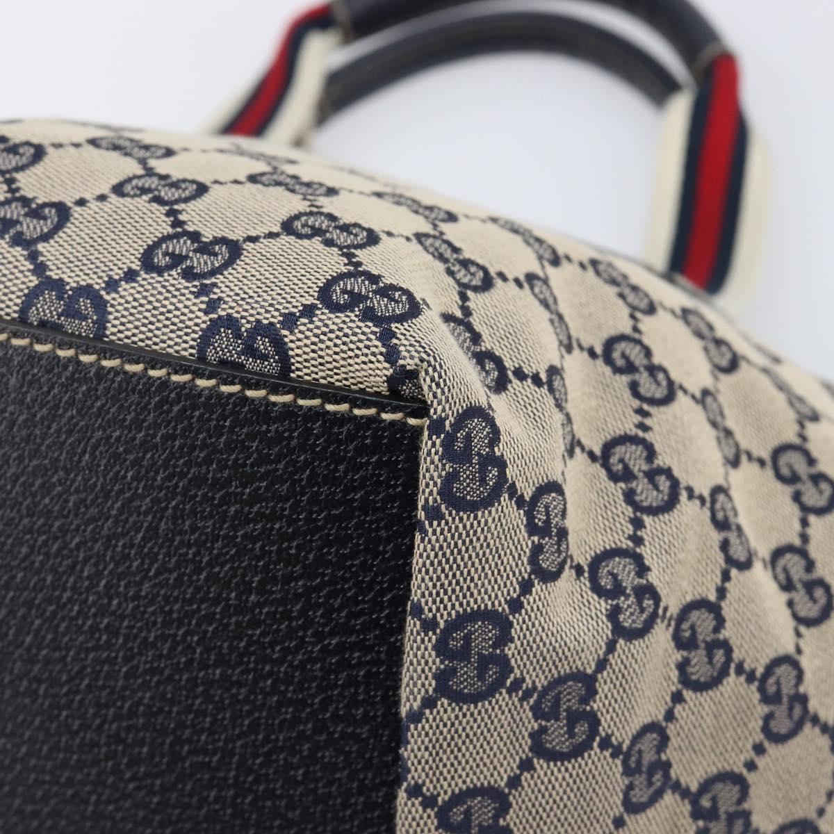 GUCCI GG Canvas Sherry Line Hand Bag Navy Silver 131228 Auth 213464A