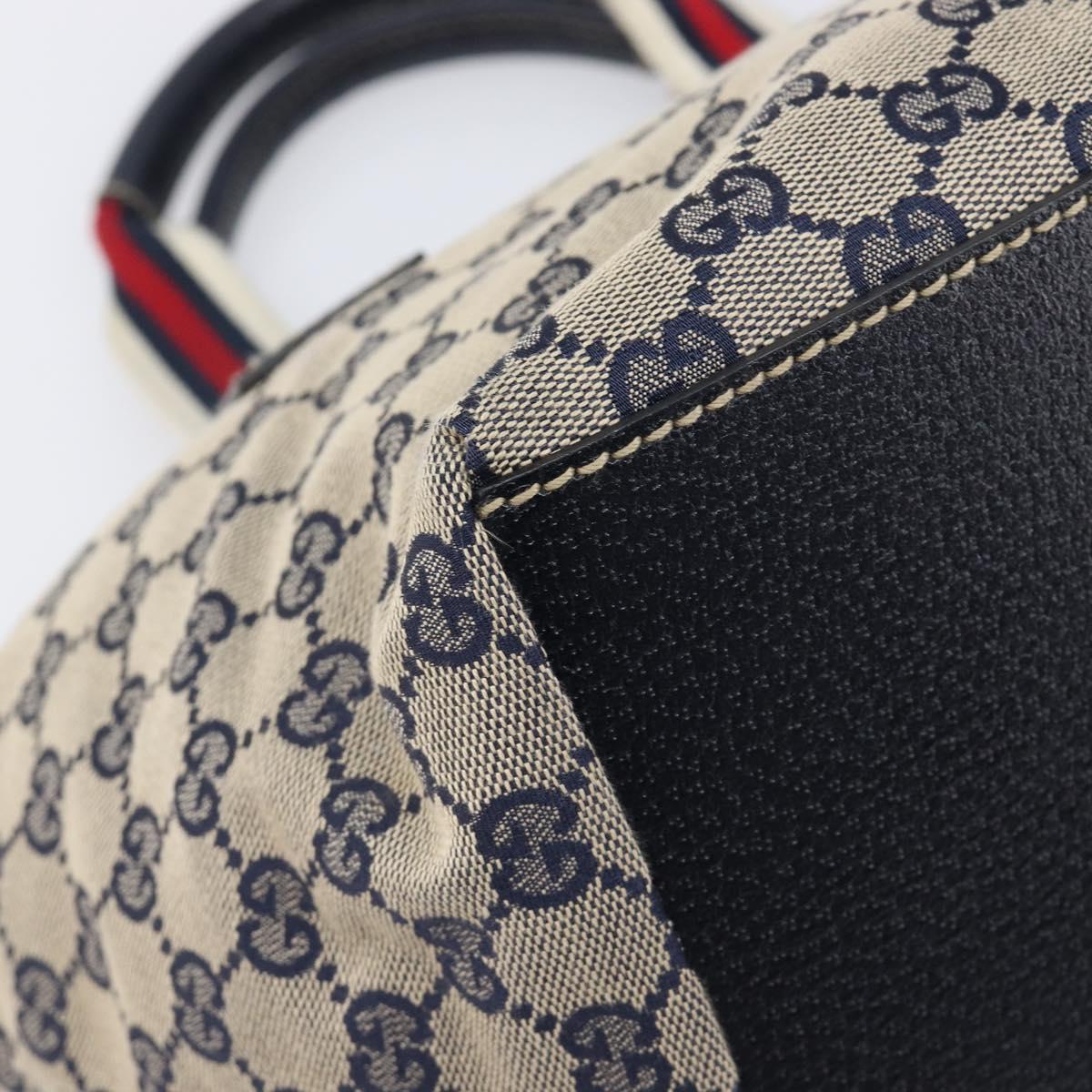 GUCCI GG Canvas Sherry Line Hand Bag Navy Silver 131228 Auth 213464A