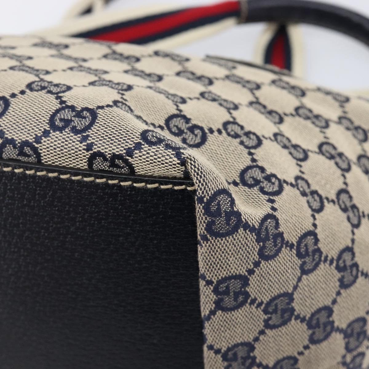 GUCCI GG Canvas Sherry Line Hand Bag Navy Silver 131228 Auth 213464A