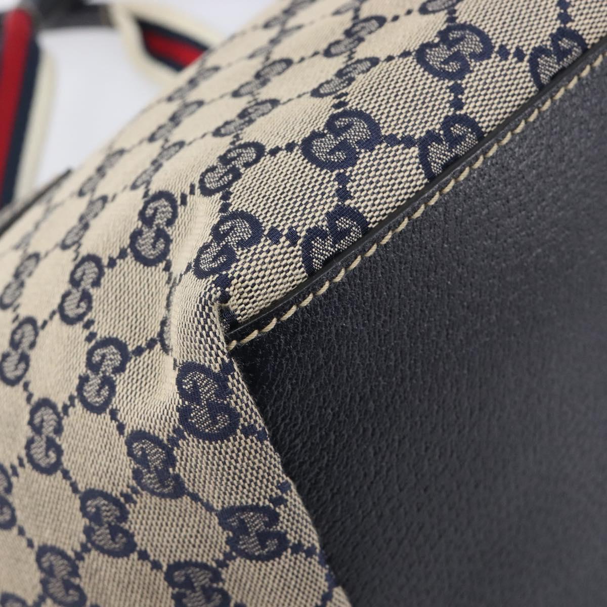 GUCCI GG Canvas Sherry Line Hand Bag Navy Silver 131228 Auth 213464A