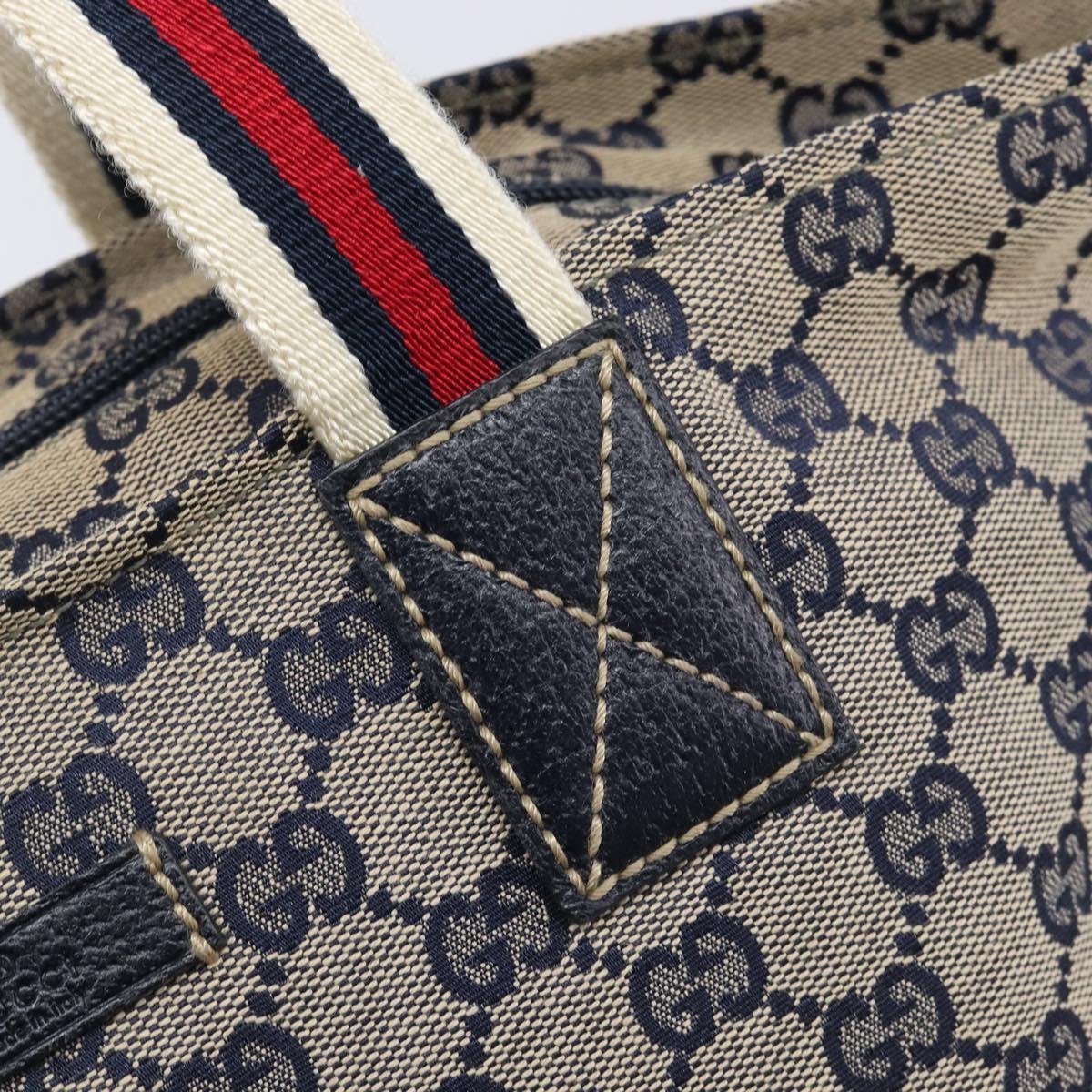GUCCI GG Canvas Sherry Line Hand Bag Navy Silver 131228 Auth 213464A