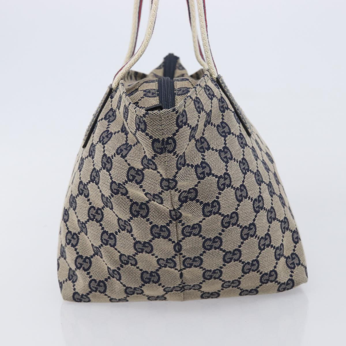GUCCI GG Canvas Sherry Line Hand Bag Navy Silver 131228 Auth 213464A