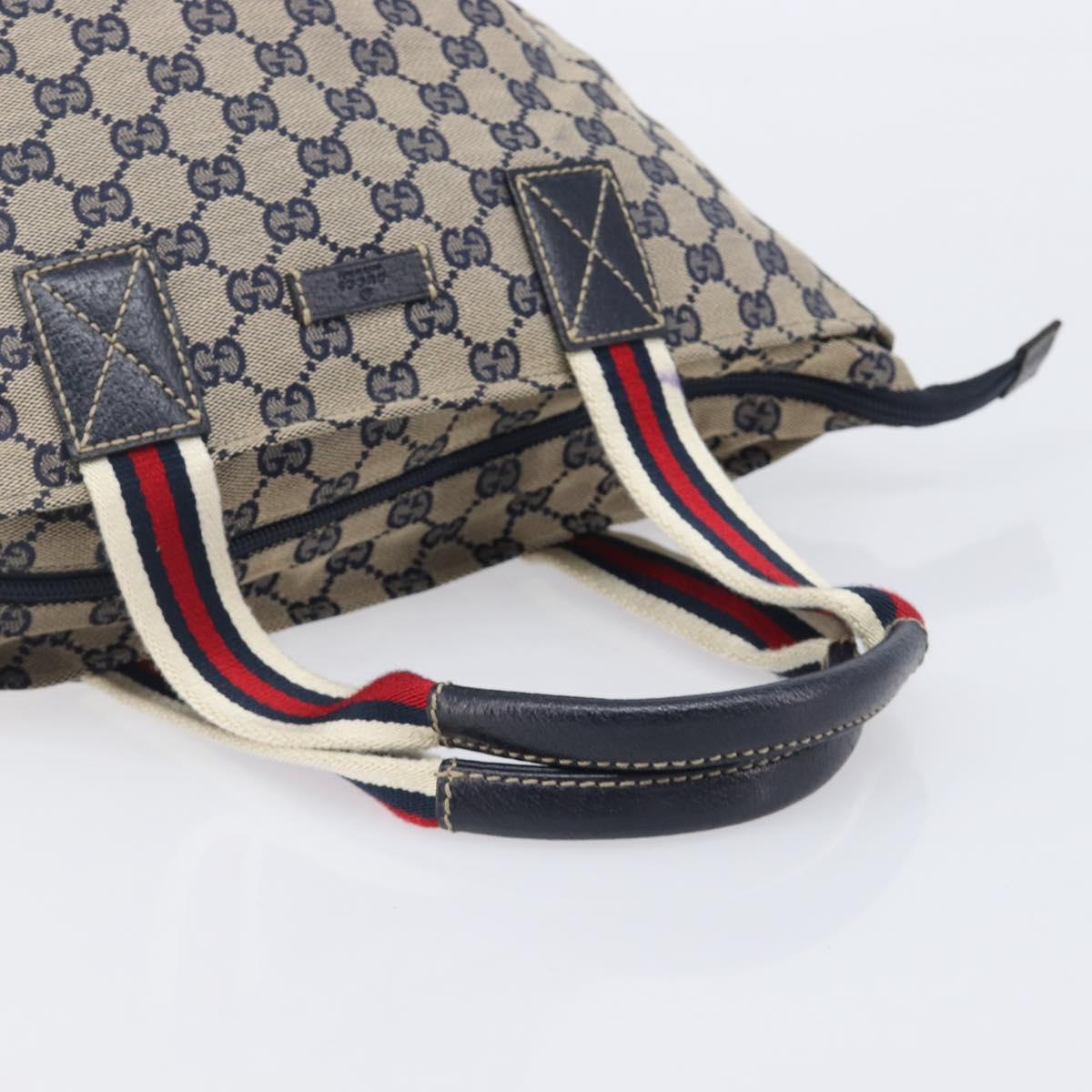 GUCCI GG Canvas Sherry Line Hand Bag Navy Silver 131228 Auth 213464A