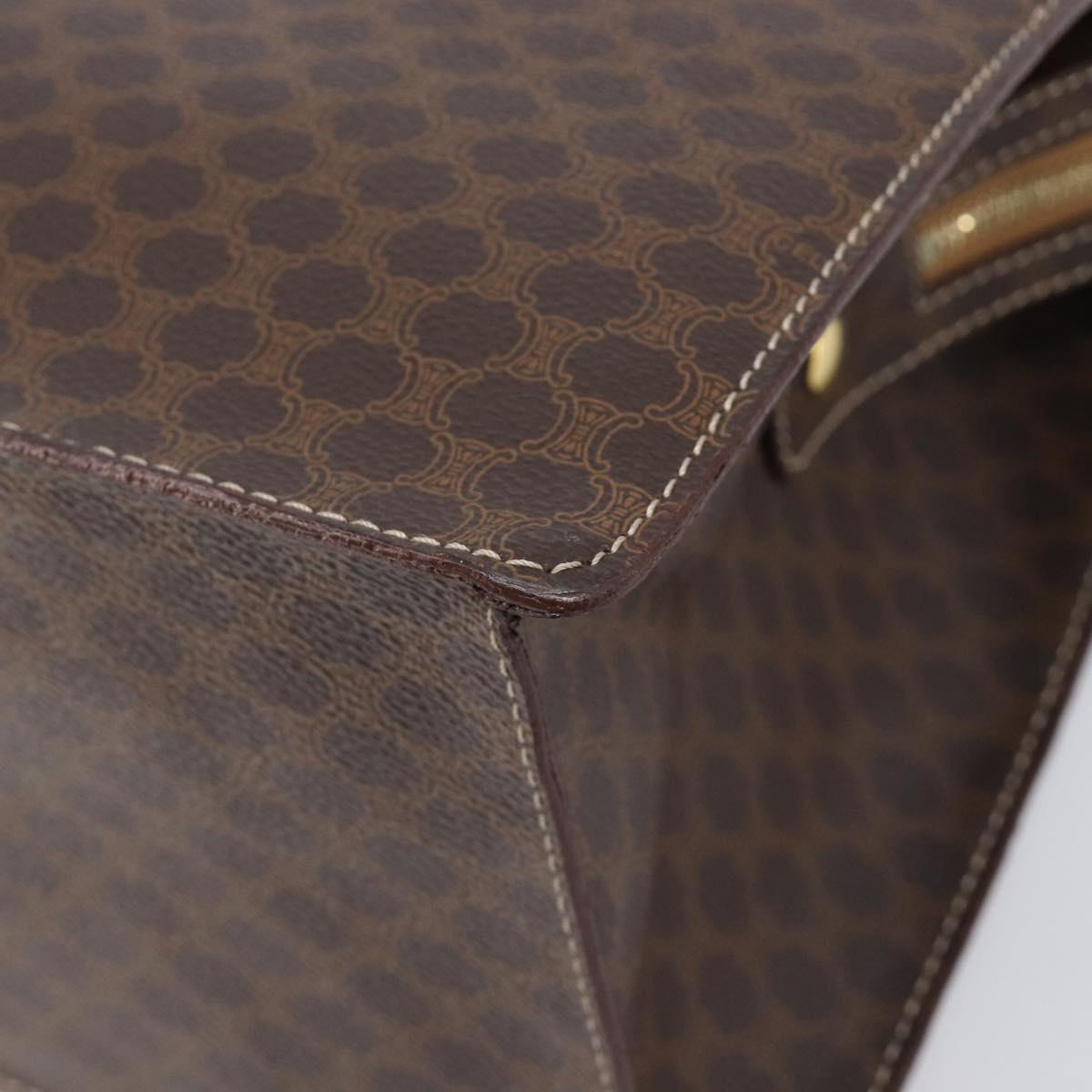 CELINE Macadam Canvas Hand Bag PVC Leather Brown Gold Auth 213465