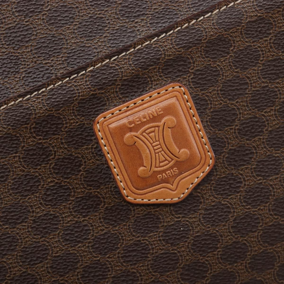 CELINE Macadam Canvas Hand Bag PVC Leather Brown Gold Auth 213465