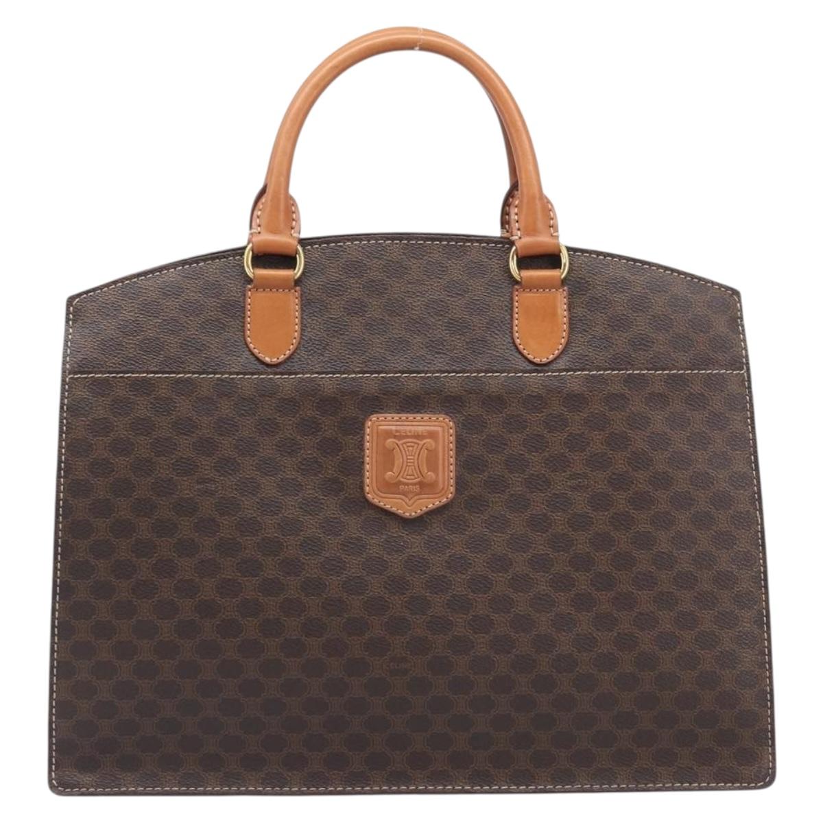 CELINE Macadam Canvas Hand Bag PVC Leather Brown Gold Auth 213465