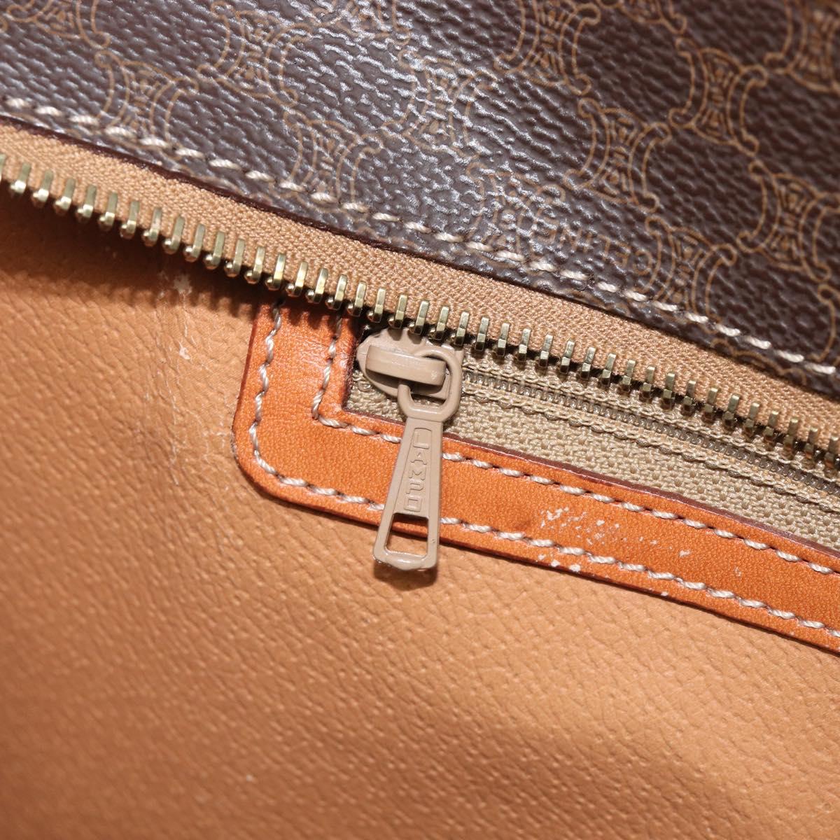 CELINE Macadam Canvas Hand Bag PVC Leather Brown Gold Auth 213465