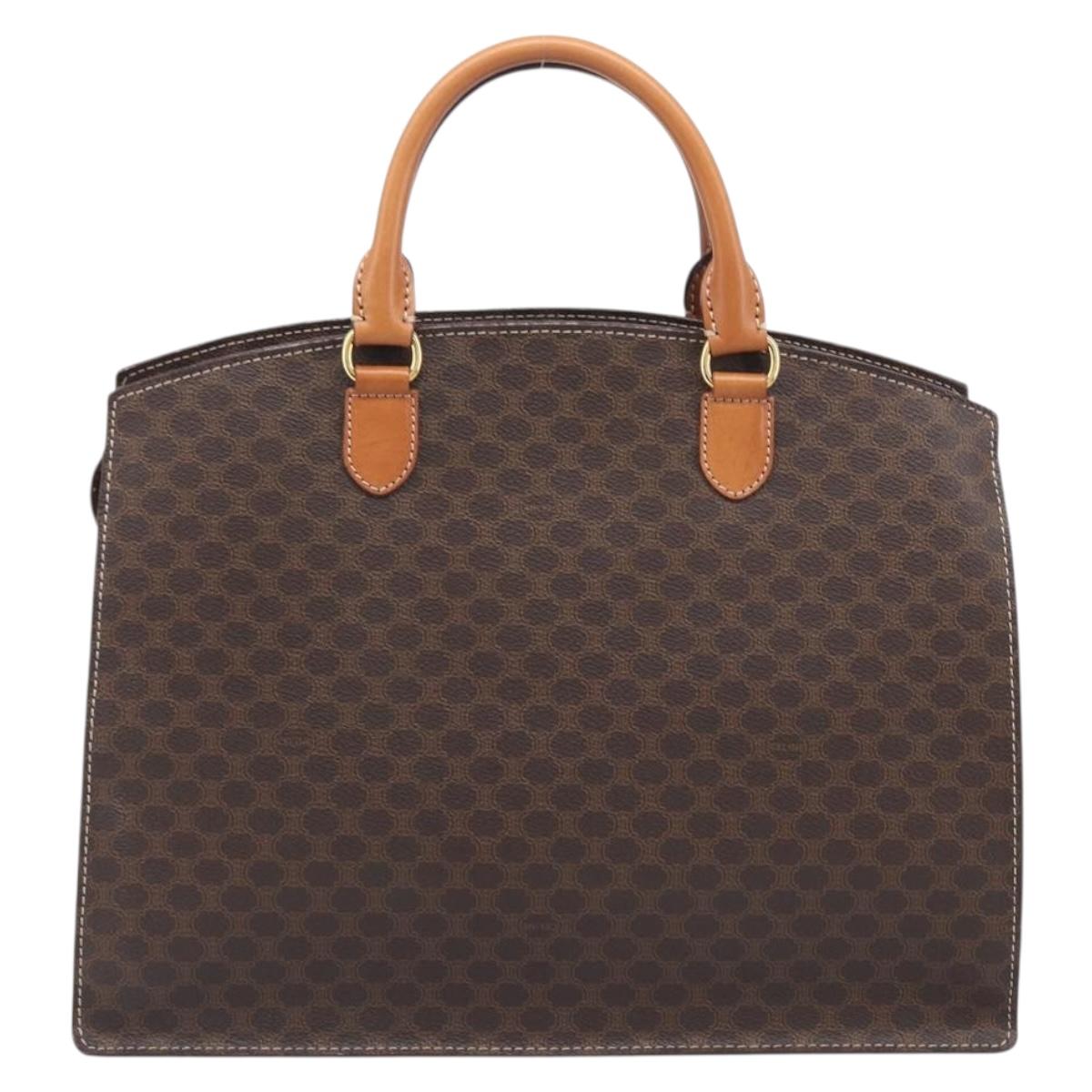 CELINE Macadam Canvas Hand Bag PVC Leather Brown Gold Auth 213465