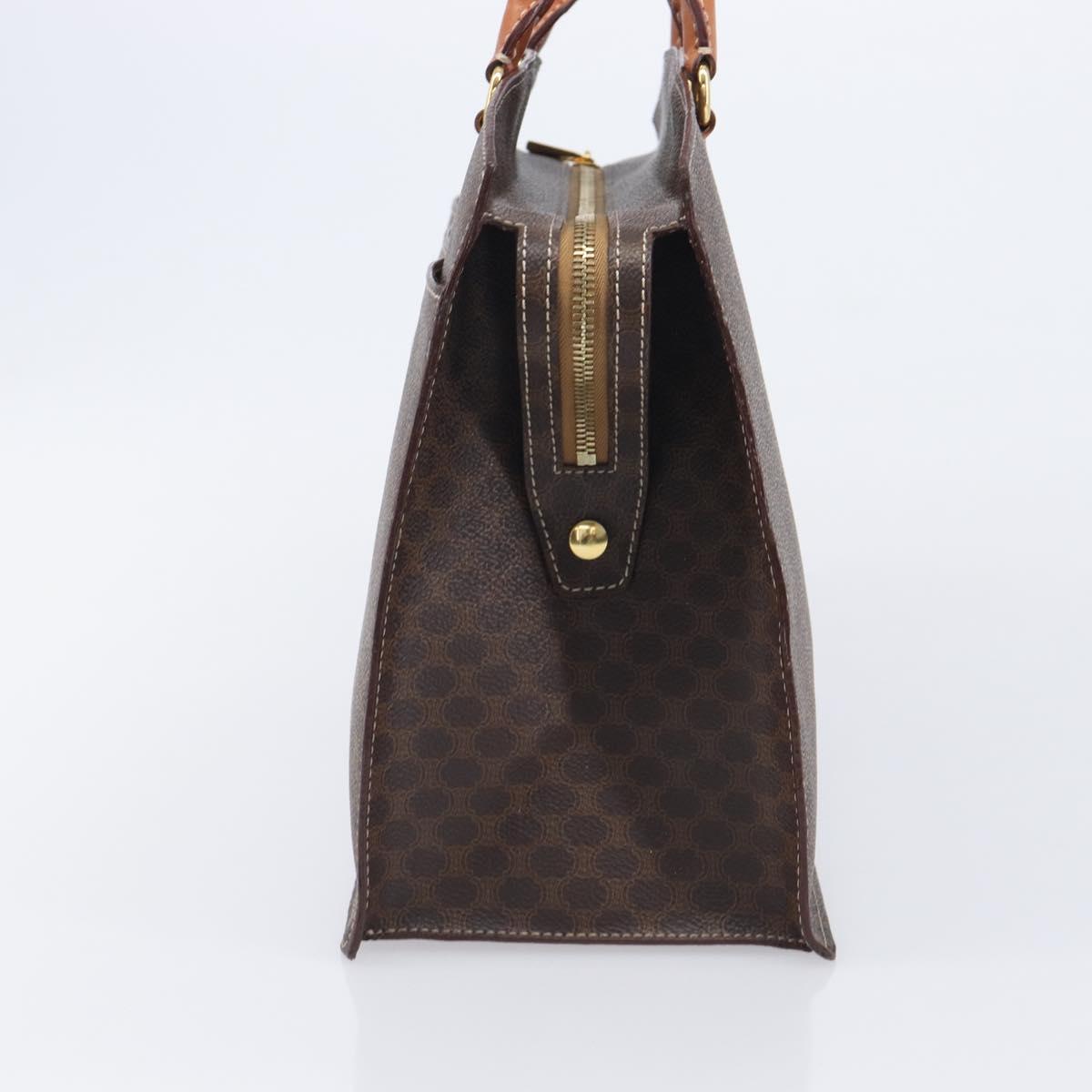 CELINE Macadam Canvas Hand Bag PVC Leather Brown Gold Auth 213465