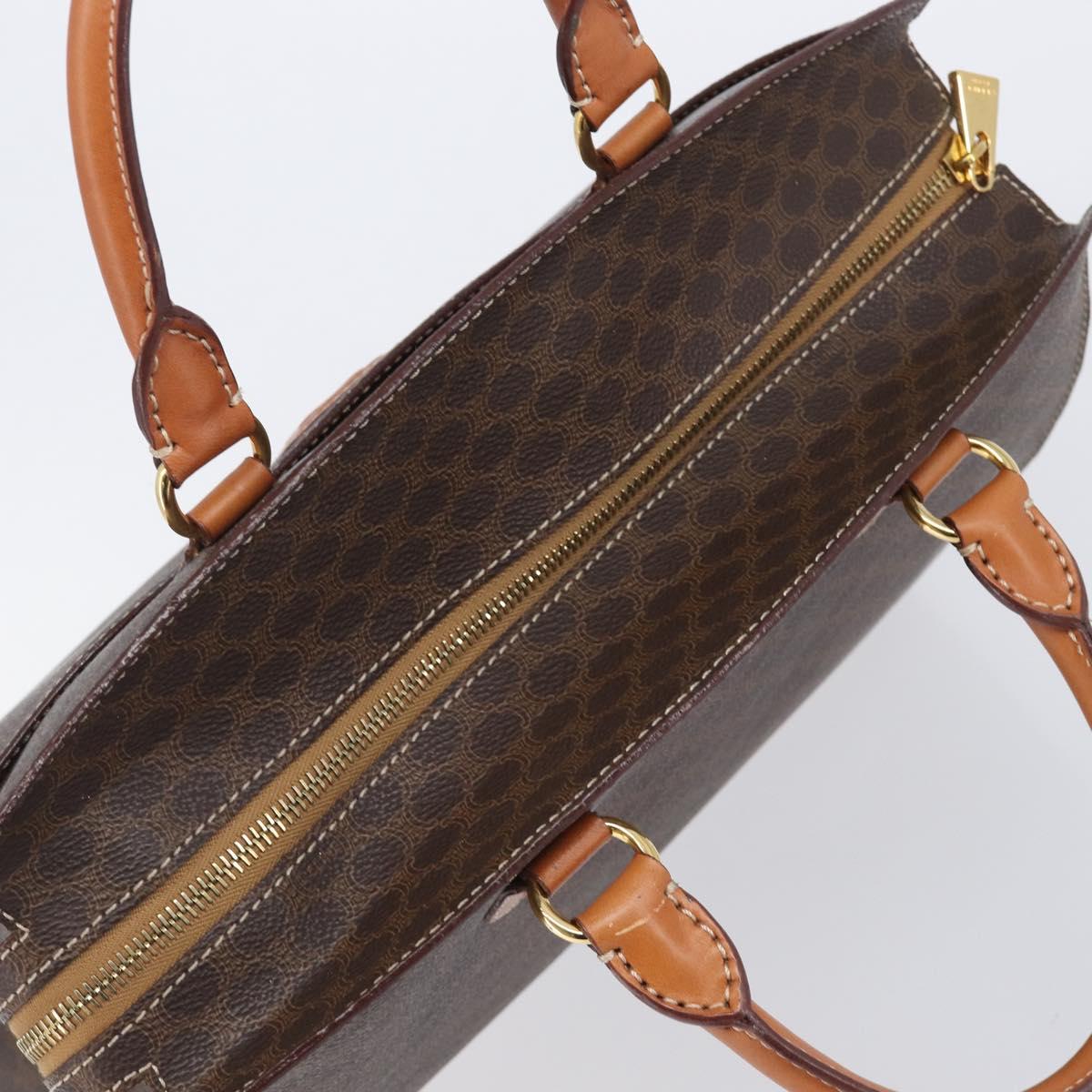 CELINE Macadam Canvas Hand Bag PVC Leather Brown Gold Auth 213465