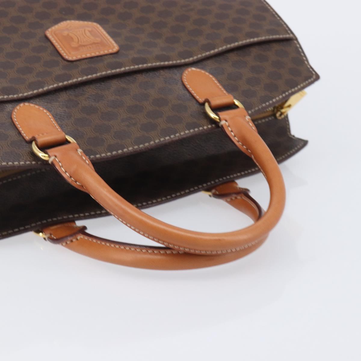 CELINE Macadam Canvas Hand Bag PVC Leather Brown Gold Auth 213465