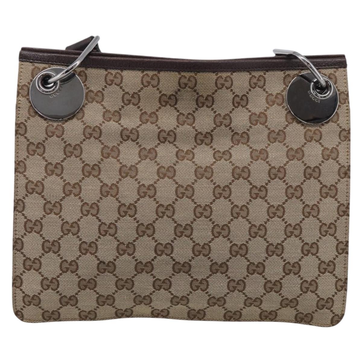 GUCCI GG Canvas Shoulder Bag Beige Silver 120841 Auth 213466
