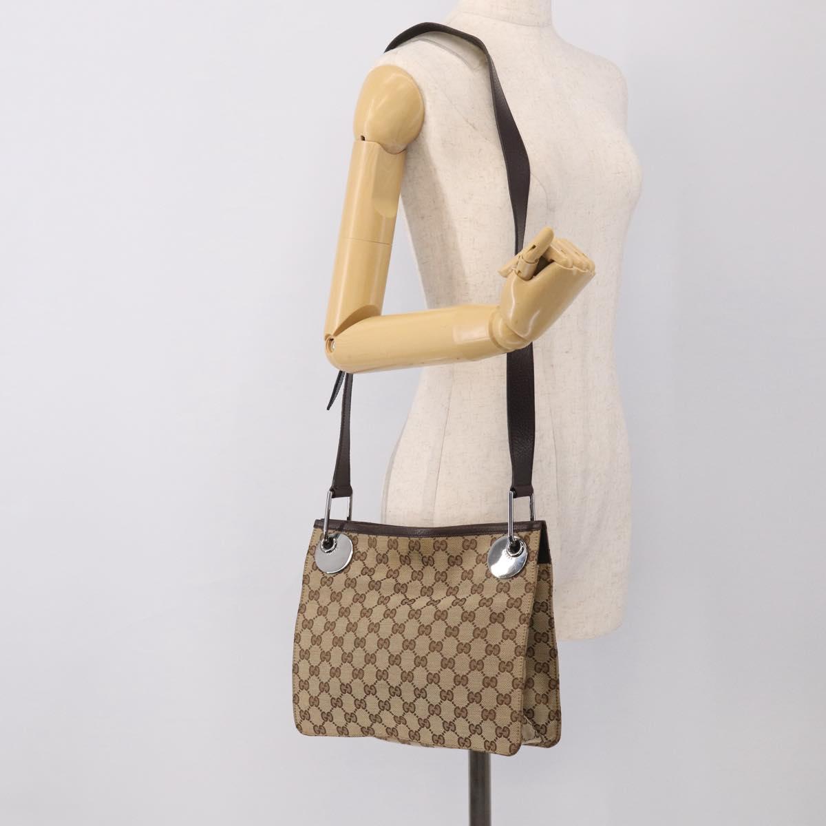 GUCCI GG Canvas Shoulder Bag Beige Silver 120841 Auth 213466
