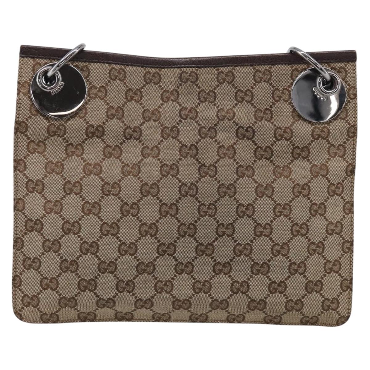 GUCCI GG Canvas Shoulder Bag Beige Silver 120841 Auth 213466