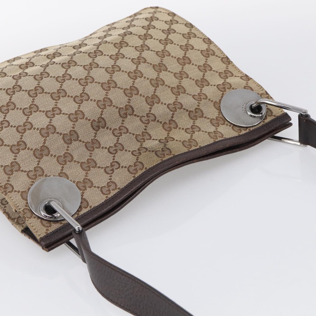 GUCCI GG Canvas Shoulder Bag Beige Silver 120841 Auth 213466