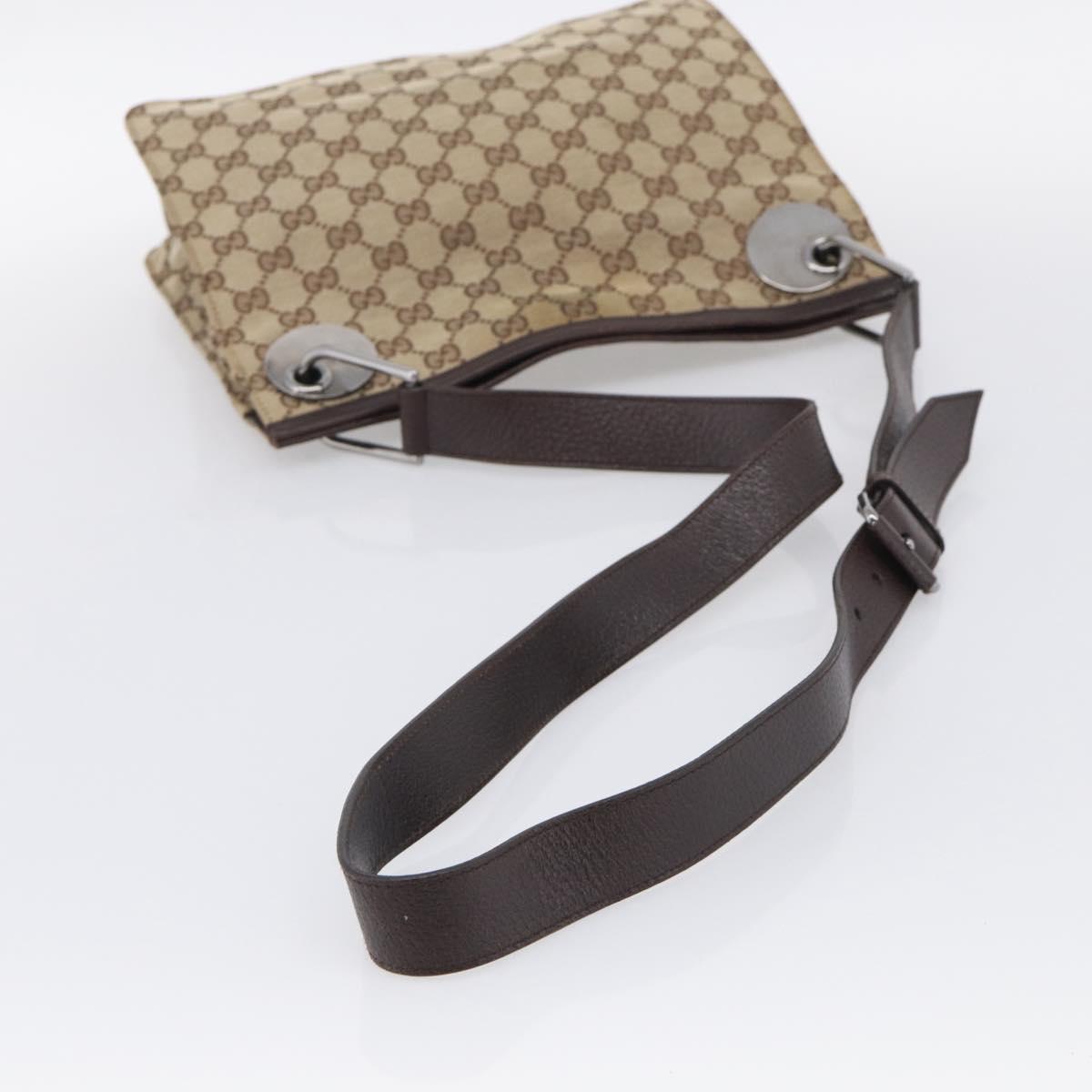GUCCI GG Canvas Shoulder Bag Beige Silver 120841 Auth 213466