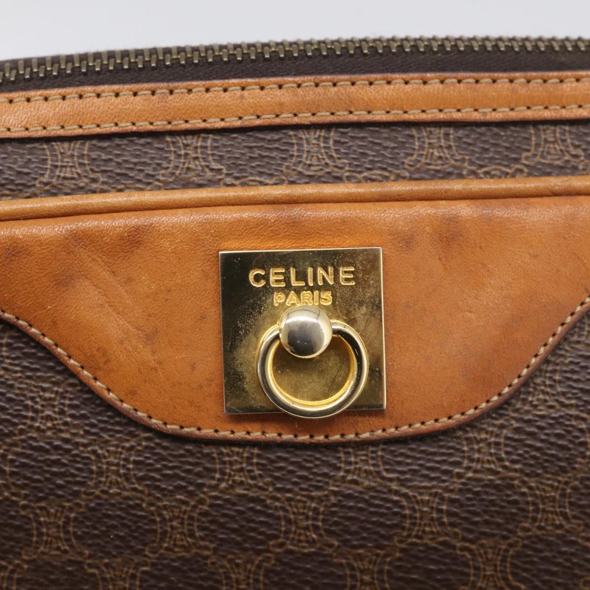 CELINE Macadam Canvas Shoulder Bag PVC Leather Brown Gold Auth 213471