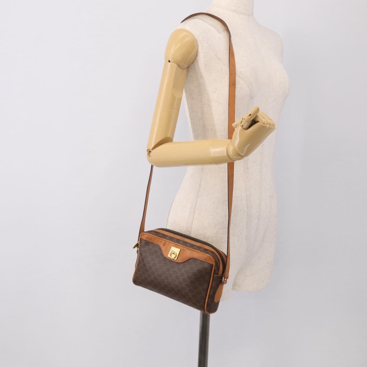 CELINE Macadam Canvas Shoulder Bag PVC Leather Brown Gold Auth 213471