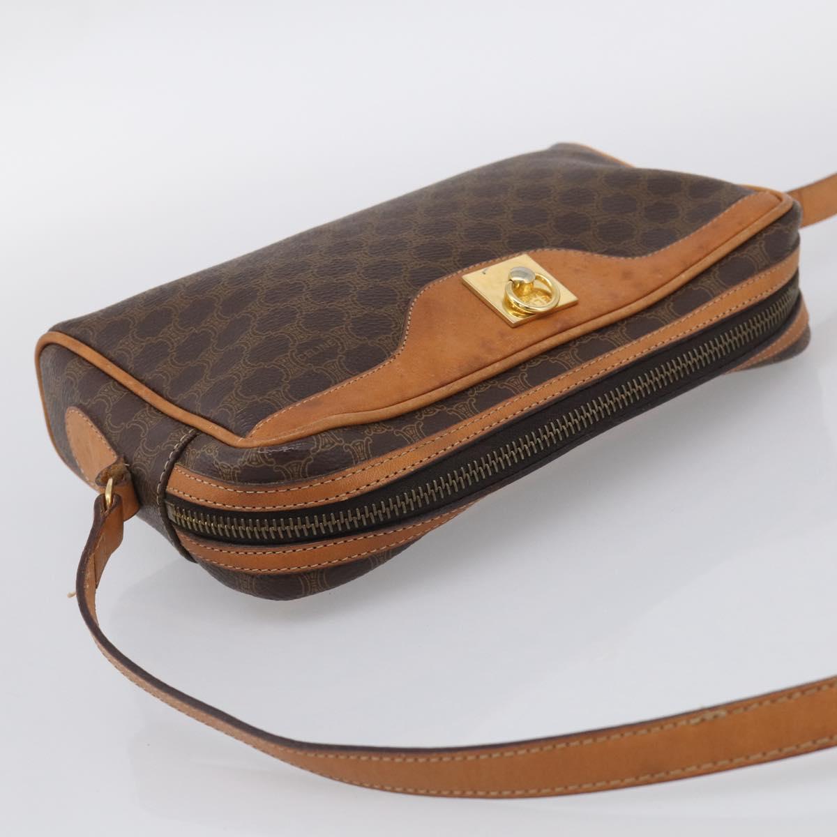 CELINE Macadam Canvas Shoulder Bag PVC Leather Brown Gold Auth 213471