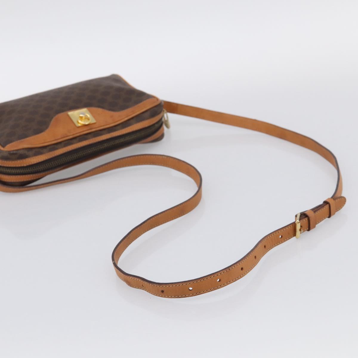 CELINE Macadam Canvas Shoulder Bag PVC Leather Brown Gold Auth 213471