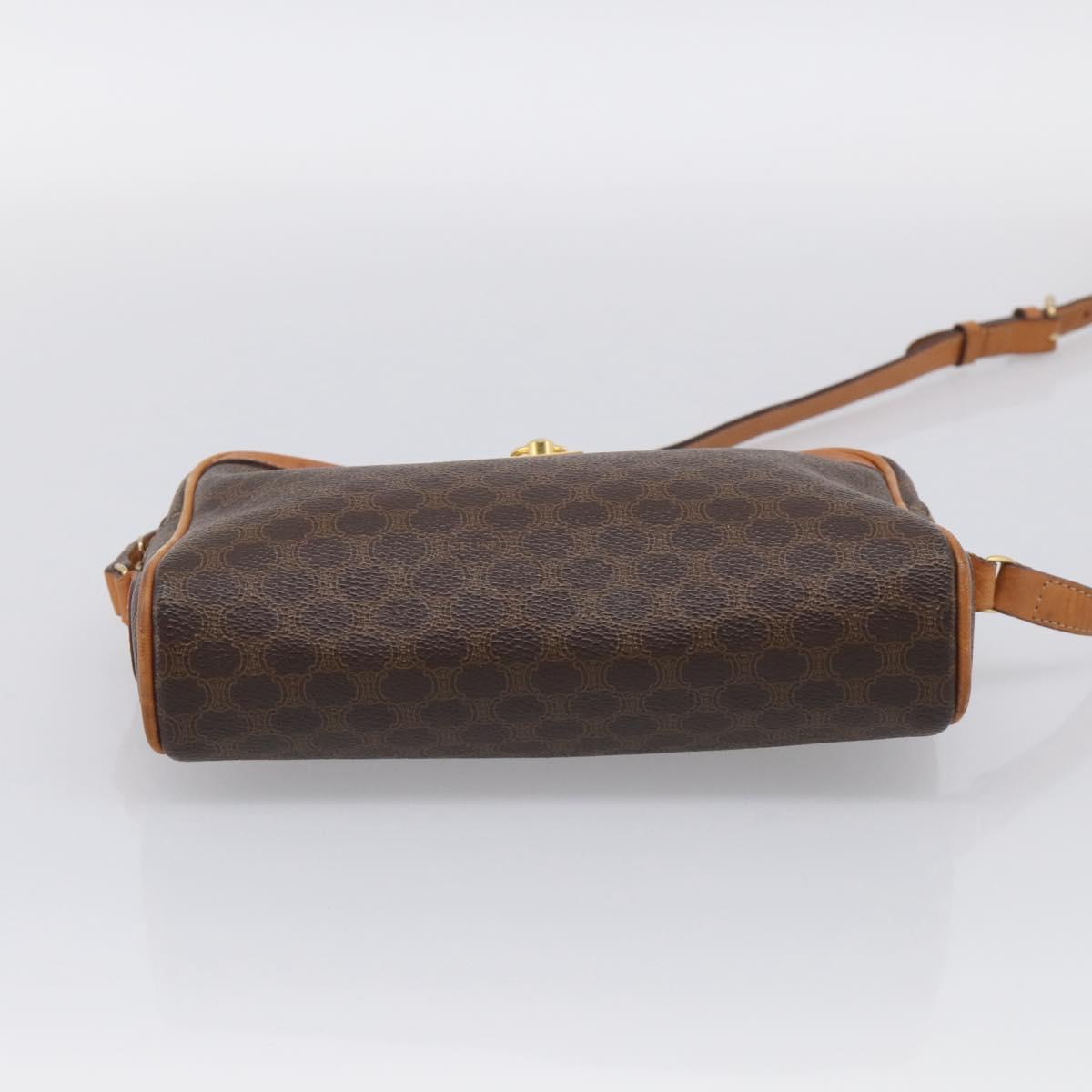 CELINE Macadam Canvas Shoulder Bag PVC Leather Brown Gold Auth 213471