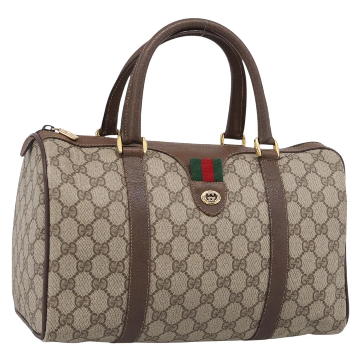 GUCCI GG Supreme Web Sherry Line Boston Bag PVC Beige Gold 39 02 007 Auth 213472