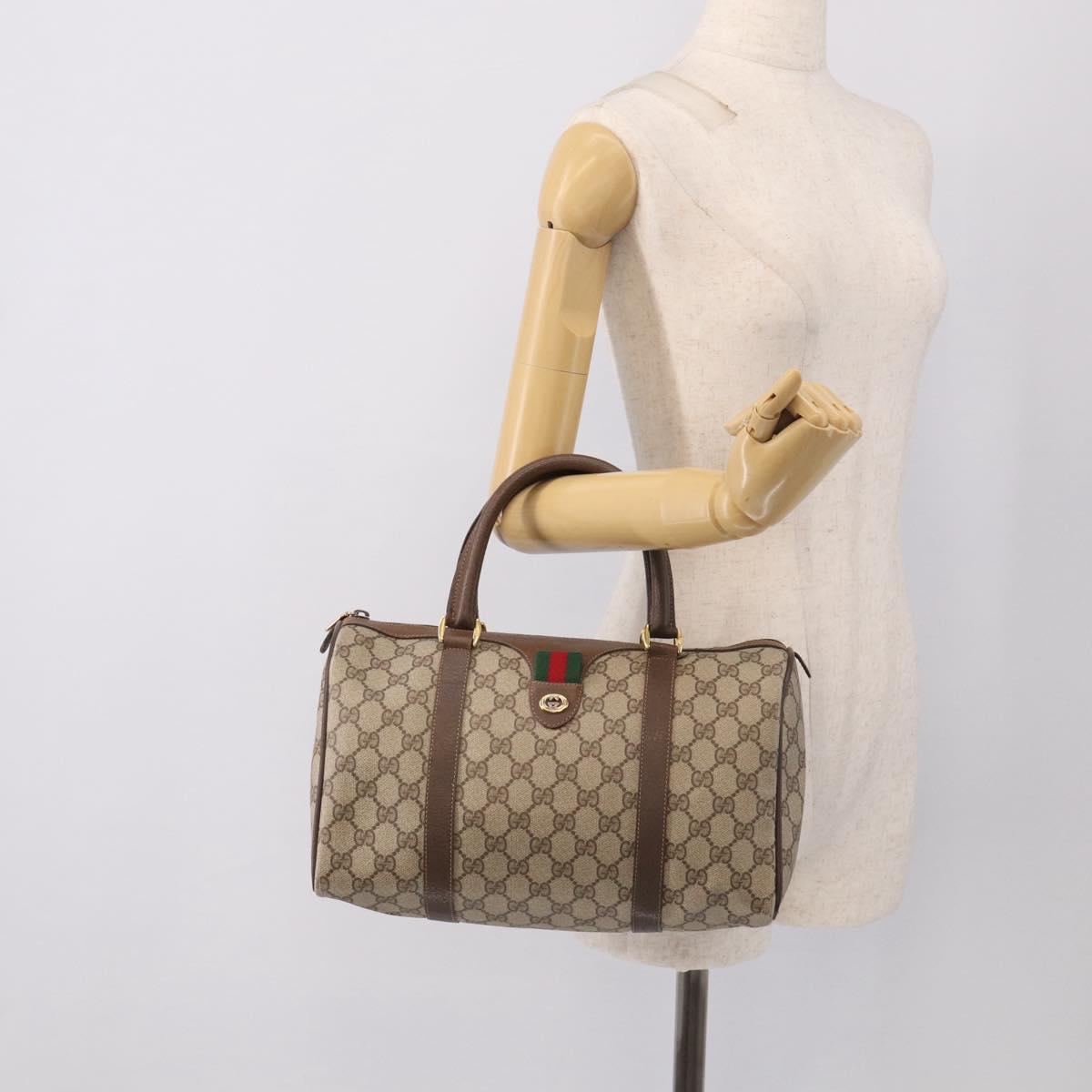 GUCCI GG Supreme Web Sherry Line Boston Bag PVC Beige Gold 39 02 007 Auth 213472