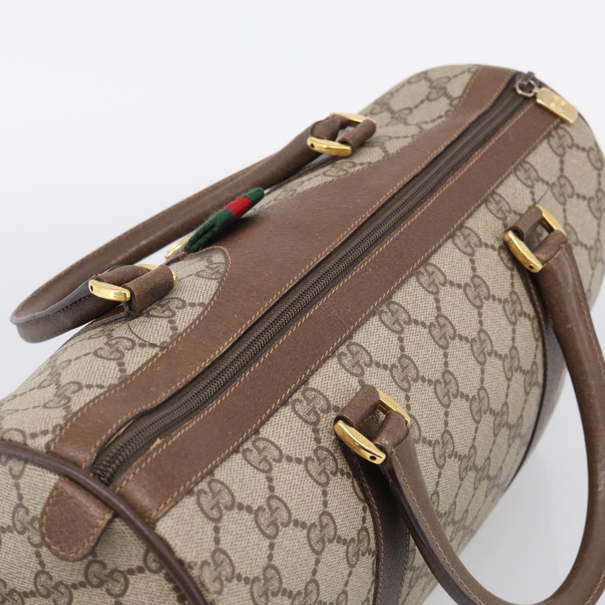 GUCCI GG Supreme Web Sherry Line Boston Bag PVC Beige Gold 39 02 007 Auth 213472