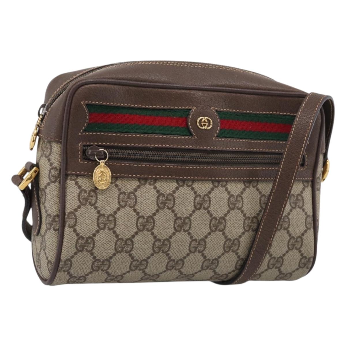 GUCCI GG Supreme Web Sherry Line Bag PVC Beige Gold 001 44 6655 Auth 213473
