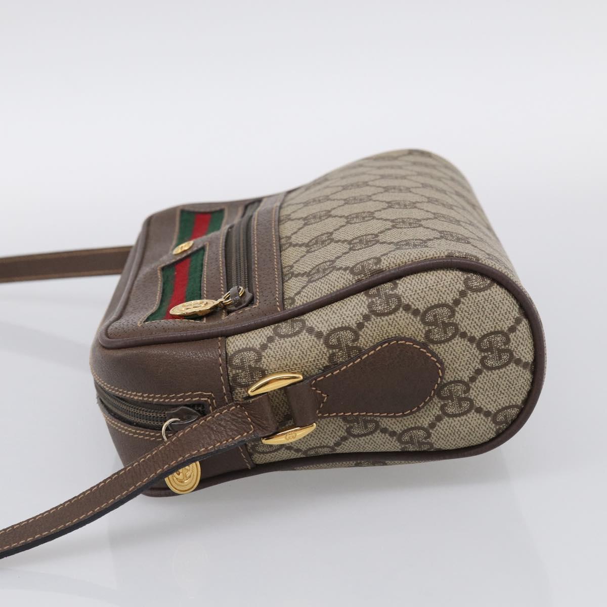 GUCCI GG Supreme Web Sherry Line Bag PVC Beige Gold 001 44 6655 Auth 213473