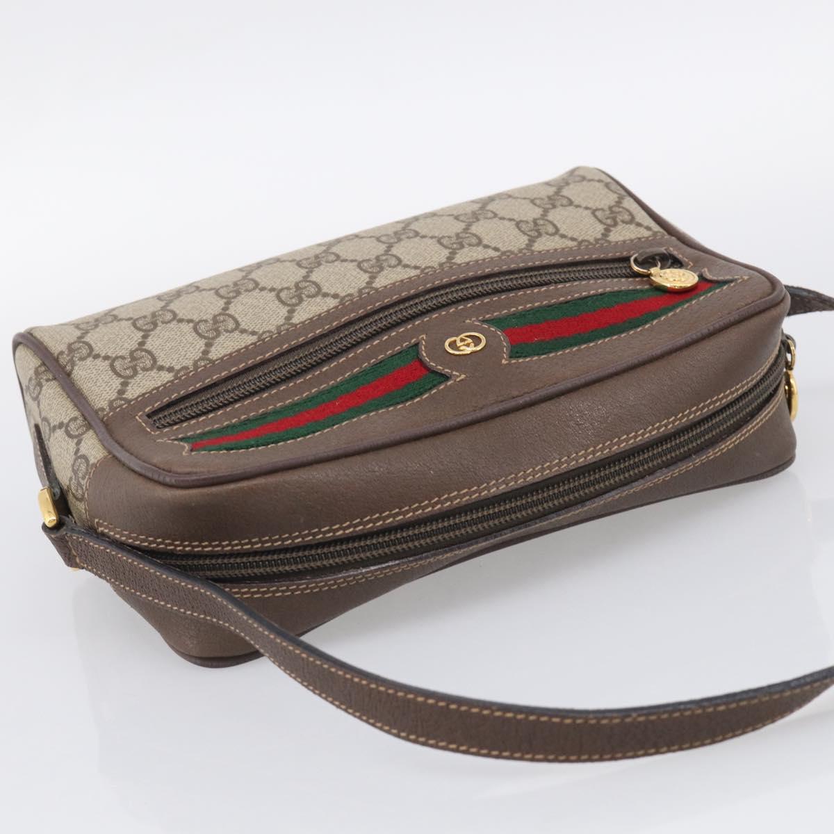 GUCCI GG Supreme Web Sherry Line Bag PVC Beige Gold 001 44 6655 Auth 213473