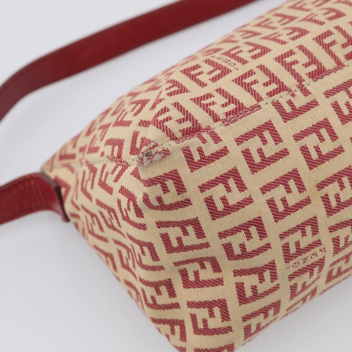 FENDI Zucchino Canvas Shoulder Bag Red Gold 8BR444 Auth 213481