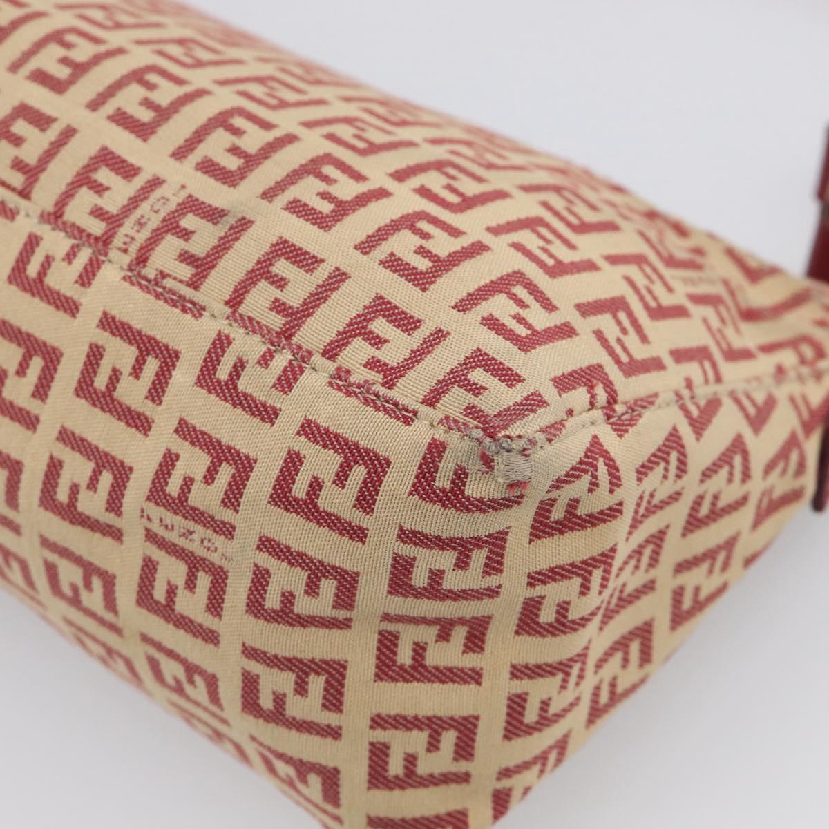 FENDI Zucchino Canvas Shoulder Bag Red Gold 8BR444 Auth 213481